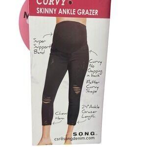 SONG Maternity Skinny Jeans Women M Black NEW Distressed Curvy Ankle Grazer‎ Leg
